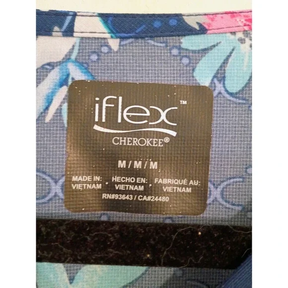 Cherokee‎ iFlex Women's Floral V Neck Scrub Top Short Sleeve Navy M - Picture 4 of 7